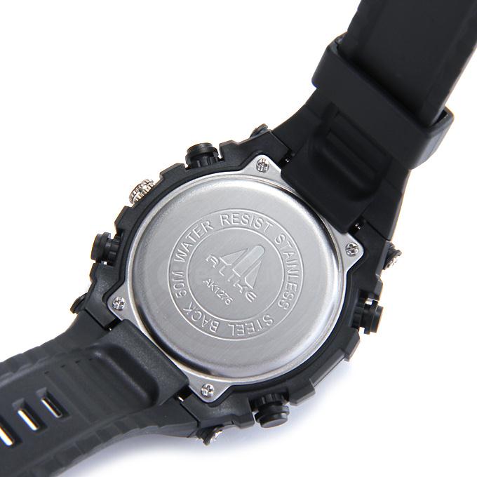 Alike AK1275 Multi-function 50m Waterproof Men Quartz Sports Watch Dual Time Display - Black