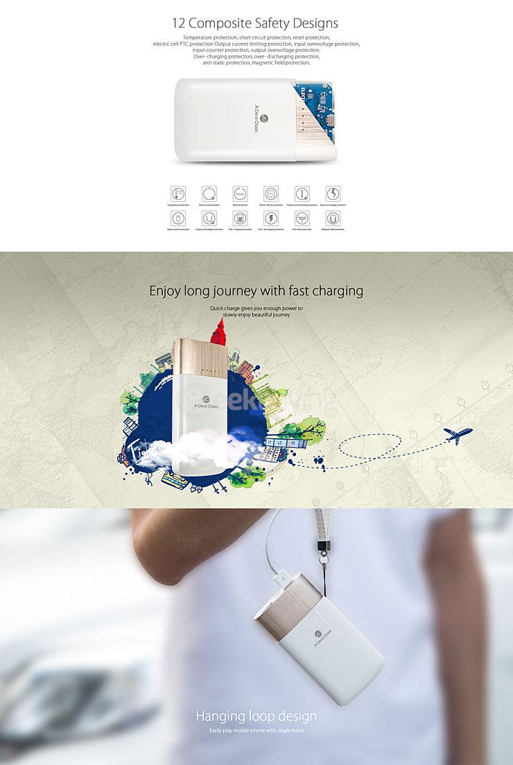 ADO KPOW8 9000mAh QC2.0 Quick Charge Two Way Power Bank External Battery Dual USB Output - White