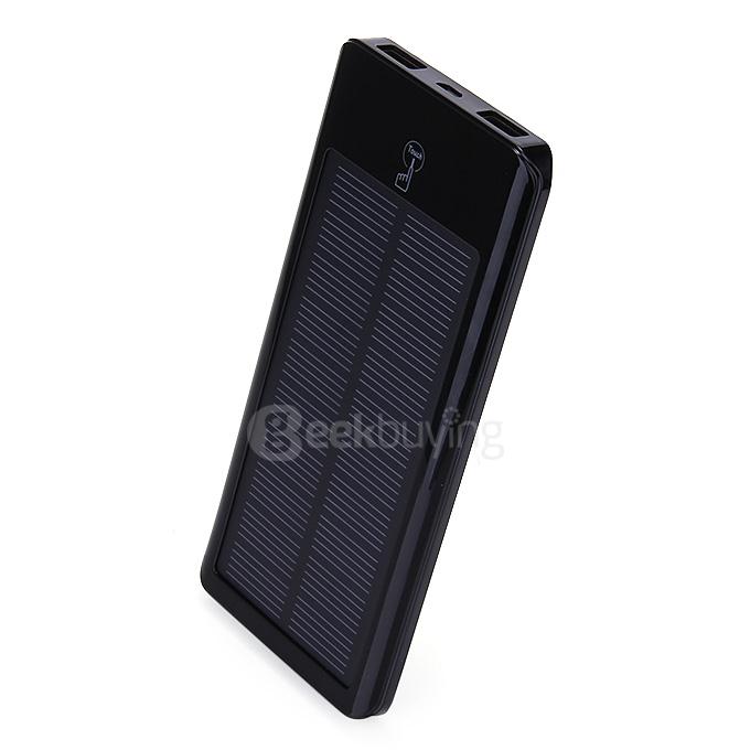 12000mAh Dual USB Solar Charger External Portable Battery Touch Screen Power Bank for Phone Tablet MP3/4 Camera - Black