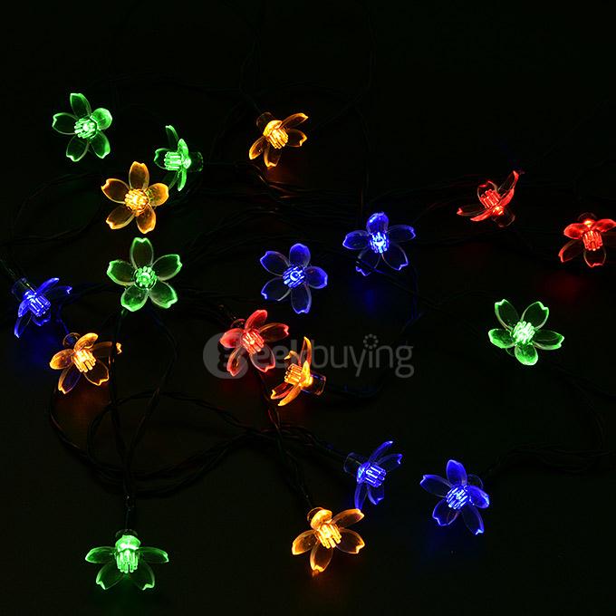 4.8m 20 LED Sakura Lights Solar Outdoor Fairy Flower String Lights for Garden Patio Path Christmas Indoor - Rainbow