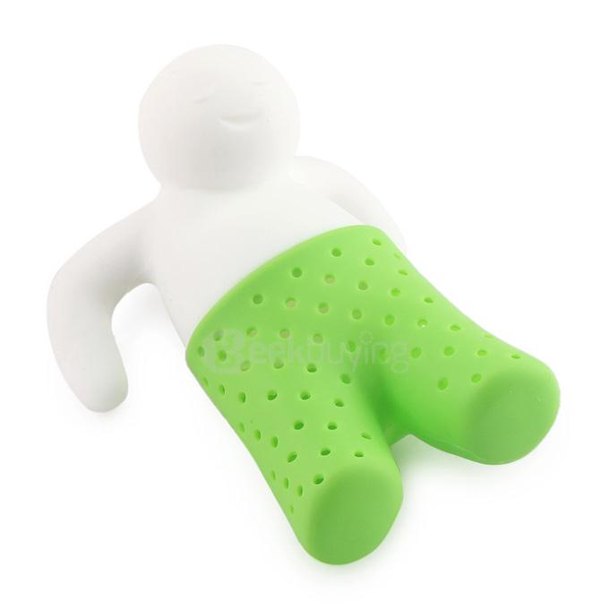 Portable Creative Silicon Mr Tea Infuser Tea Bag Holder - Green + White