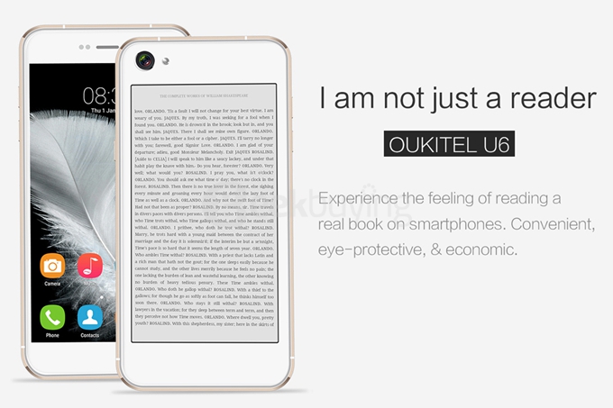 OUKITEL U6 5.0inch Dual Screen 64-Bit 4G LTE Android 5.1 1GB 16GB Smartphone 64bit MT6735 Quad Core 2.0/8.0MP E-ink Screen - White
