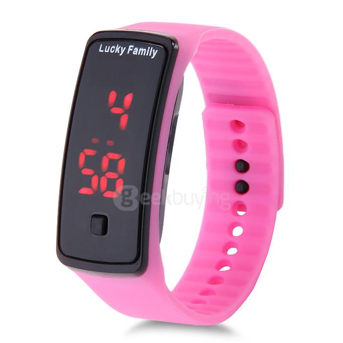 Lucky Family Leisure Unisex Digital Sports Watch Red LED Time And Date Display - Pink