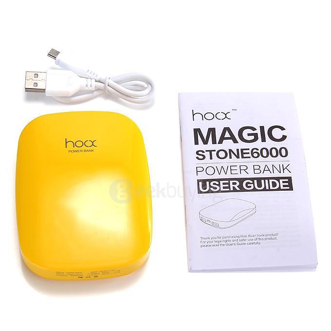 Hoox C02 Magic Stone Series 6000mAh Polymer Power Bank Dual USB Quick Charge Energy Saving - Yellow