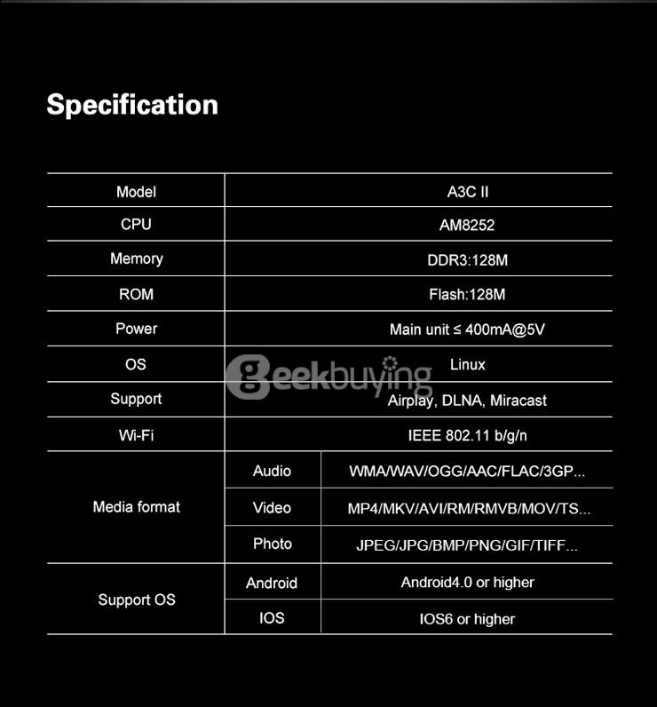 Measy A3C II AM8252 WIFI Dongle DLNA Airplay Miracast