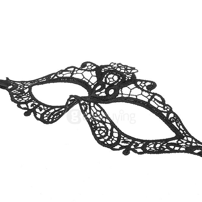 Fashion Elegant Hollow Out Lace Design Halloween Masquerades Party Cat Eye Mask - Black