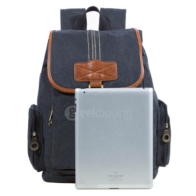 KAUKKO FS244 Fashion Backpack Travel Bag Pure Cotton Canvas Bag With Adjustable Shoulder Strap - Black