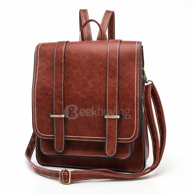 Retro Fashion Lady Bag Shoulder Bag College Style Backpack - Dark Brown