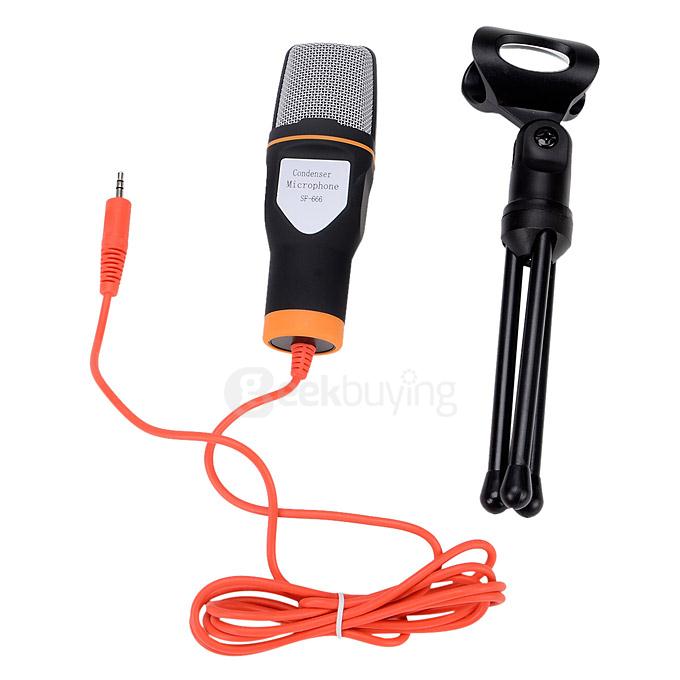 SF-666 Wired Stereo Condenser Microphone Studio Mic with Holder Clip for Chatting Singing Karaoke PC Laptop - Black