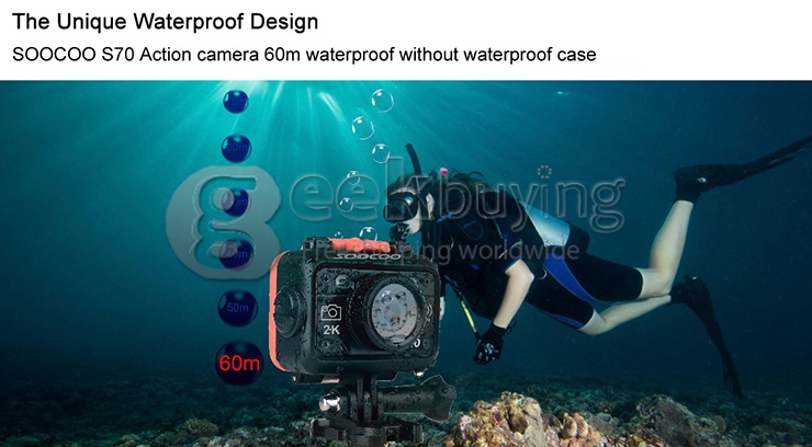 New SOOCOO S70 NTK96660 2K Resolution H.264 Action Camera Waterproof 60M Build-in WIFI Camera with Watch Remote Control