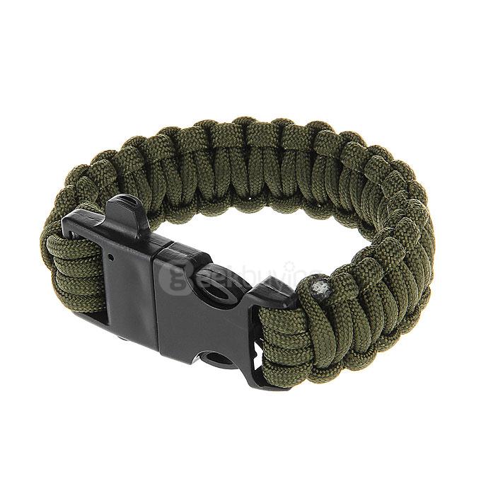 Outdoor Multi-purpose Survival Paracord Bracelet with Fire Starter and Safety Whistle - Army Green