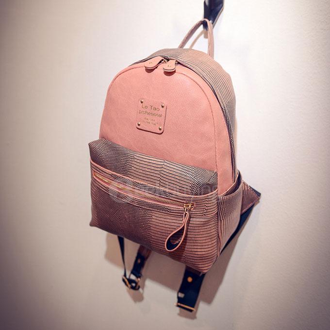TL641 Lady Simple Rivet Shoulder Bag Leisure Travel Backpack - Pink
