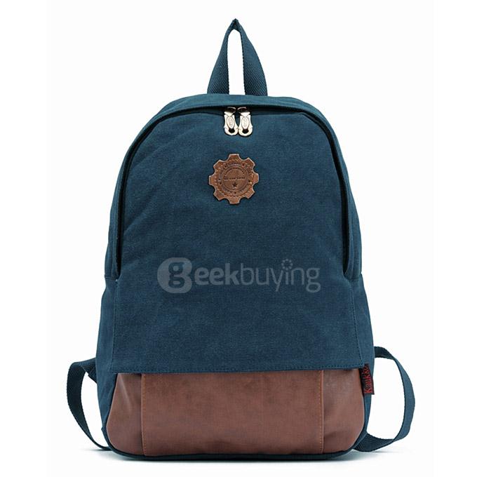 KAUKKO FJ18 Vintage Canvas Backpack Shoulder Bag Men Women Korean Computer Bag British Style - Blue