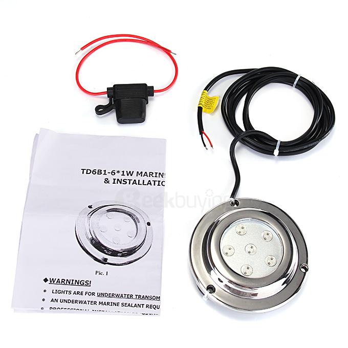 6x1W IP68 Waterproof LED Light Underwater Surface Mount Boat Yacht Light with Stainless Steel Housing - White Light