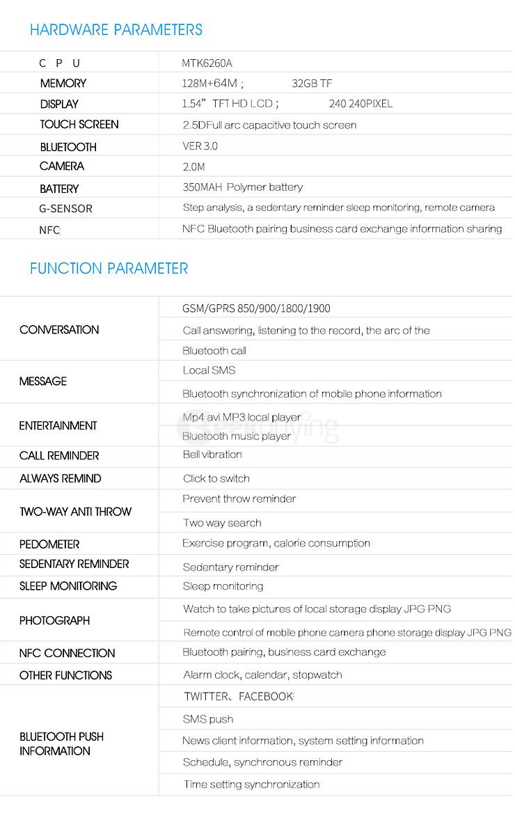 Q18 MTK6260A 1.3MP Camera TF Card and SIM Card Slot NFC Bluetooth 3.0 Smartwatch Smart Phone for Android and IOS - Black