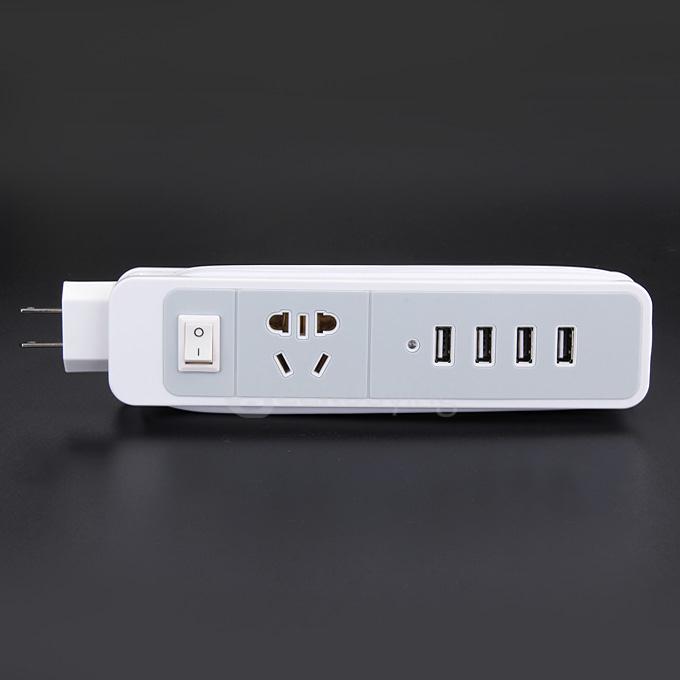 Universal Wire-Hidden 4.8A 240V Power Strip with A Power Socket 4 USB Charging Ports US Standard Plug - White