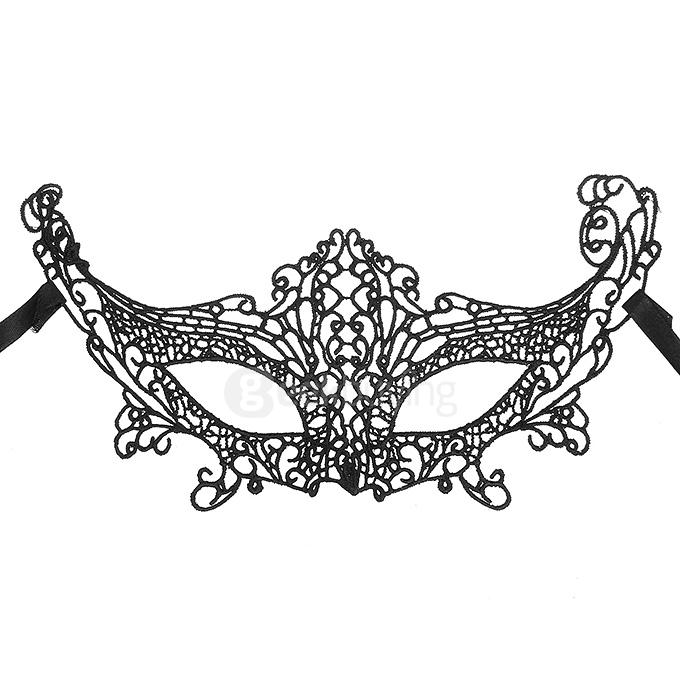 Fashion Elegant Fox Mask Hollow Out Lace Design Halloween Masquerades Party Mask - Black