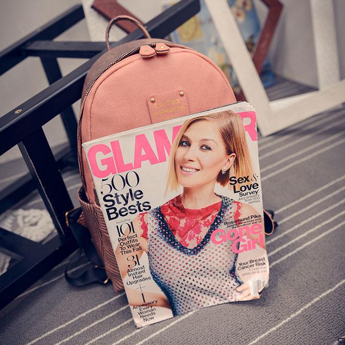 TL641 Lady Simple Rivet Shoulder Bag Leisure Travel Backpack - Pink