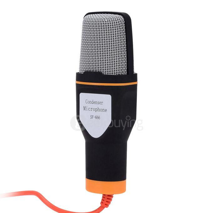 SF-666 Wired Stereo Condenser Microphone Studio Mic with Holder Clip for Chatting Singing Karaoke PC Laptop - Black