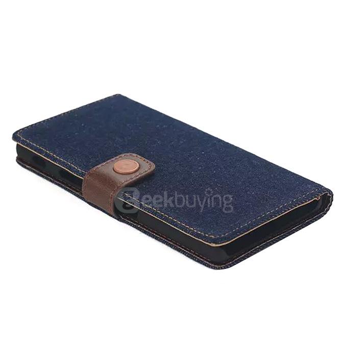 Denim Cloth Protective Leather Case With Holder/Card Slots/Wallet For SONY Xperia Z5 Smartphone - Black