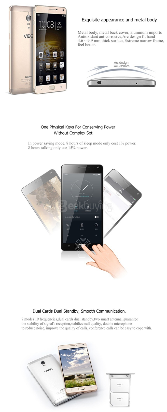 Lenovo Vibe P1 Pro 5.5inch FHD Android 5.1 3GB 16GB 5000mAh Smartphone 64bit Qualcomm Snapdragon 615 Octa Core 13.0MP - Silver