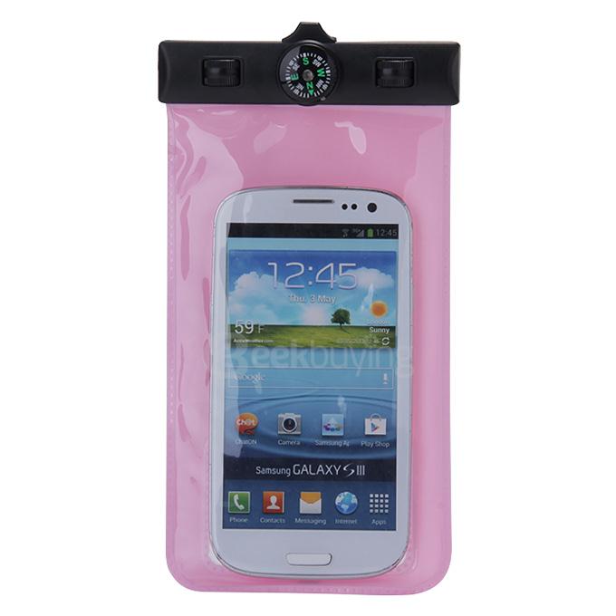 5.5In Waterproof Case Soft Pouch Protective Cover With Compass For iPhone6 Plus Universal Smartphones- Pink