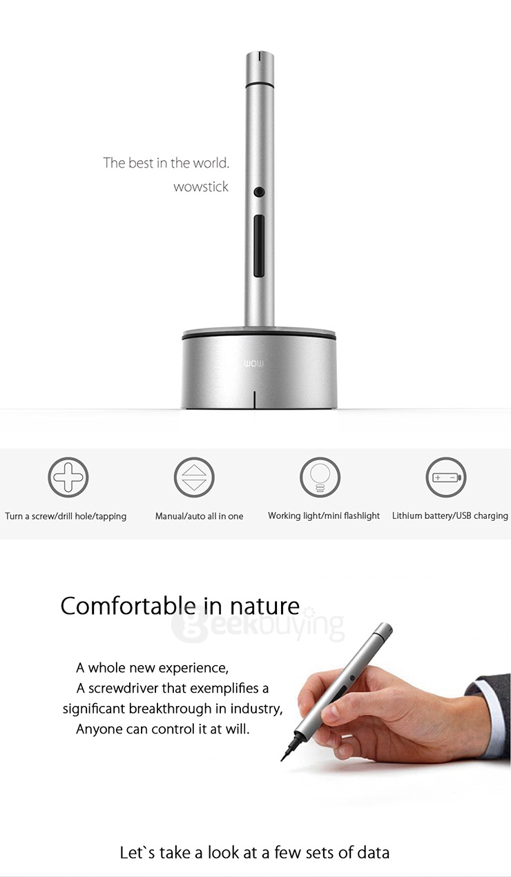 Wowstick 1S 1/8 Inch Toolkit Mini Lithium Cordless Electric Power Screwdriver With LED Base Cover Magnetic Board USB