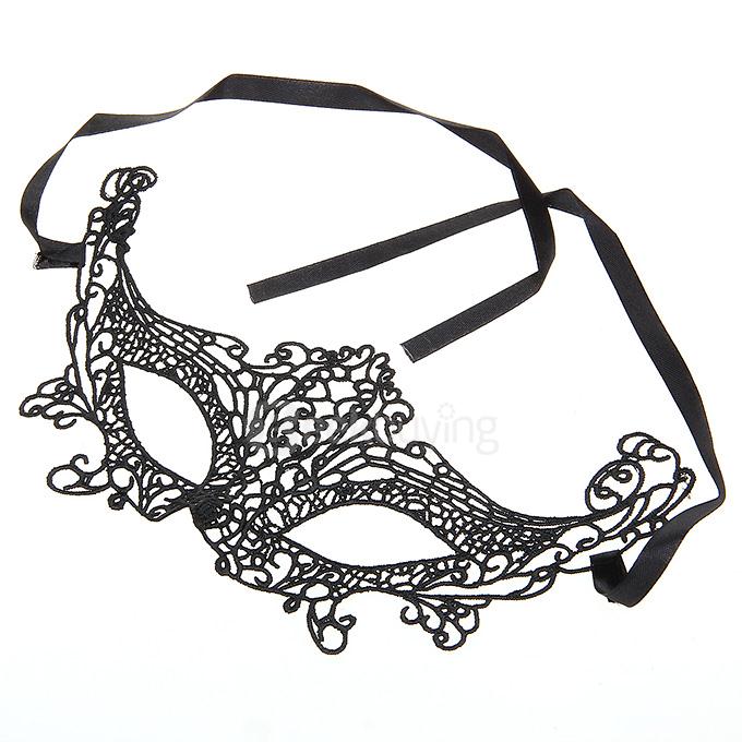 Fashion Elegant Fox Mask Hollow Out Lace Design Halloween Masquerades Party Mask - Black