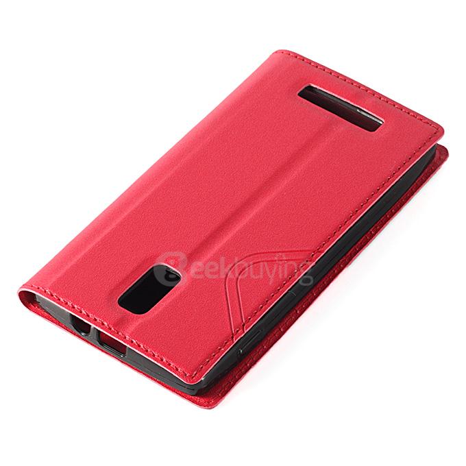 Window View Style Protective PU Leather Case Hard Flip Cover with Back Shell for Blackview Breeze Smartphone - Red
