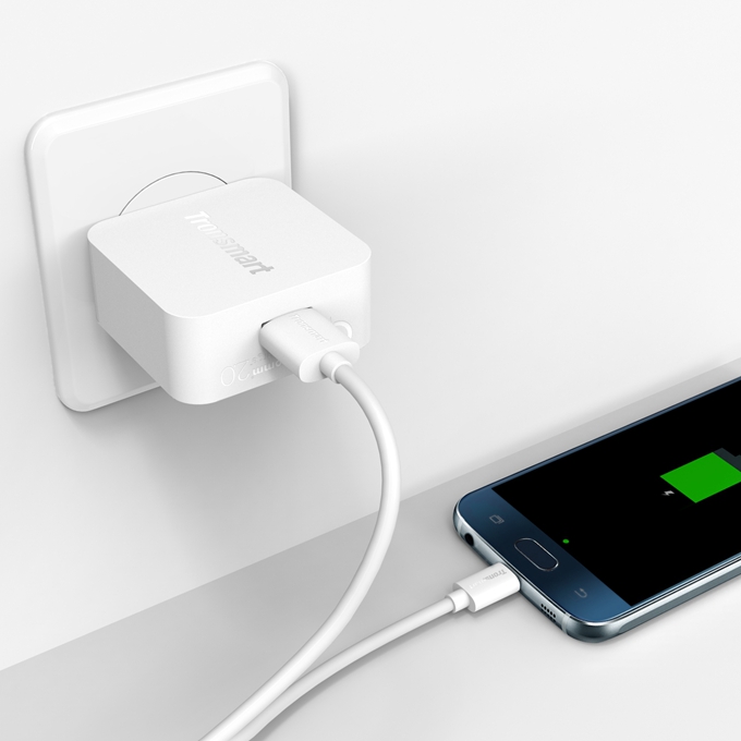 Tronsmart Quick Charge 2.0 18W AC Home Wall Travel USB Charger Fast Charger with 1.8M Micro USB Cable for Galaxy S6/S6 Edge Note 4/Edge Google Nexus 6 HTC M9 Xperia Z3/Z2 Sharp Aquos Pad/Zeta Xiaomi