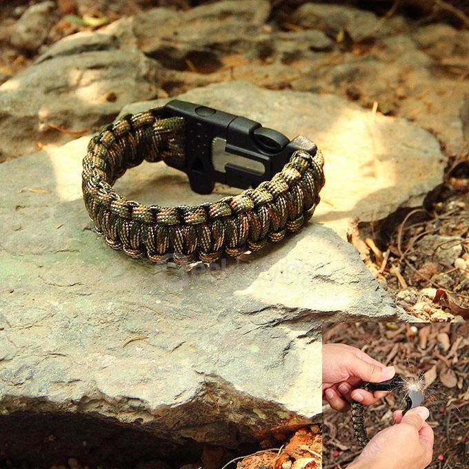 Outdoor Multi-purpose Survival Paracord Bracelet with Fire Starter and Safety Whistle - Camouflage
