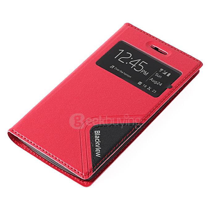 Window View Style Protective PU Leather Case Hard Flip Cover with Back Shell for Blackview Breeze Smartphone - Red