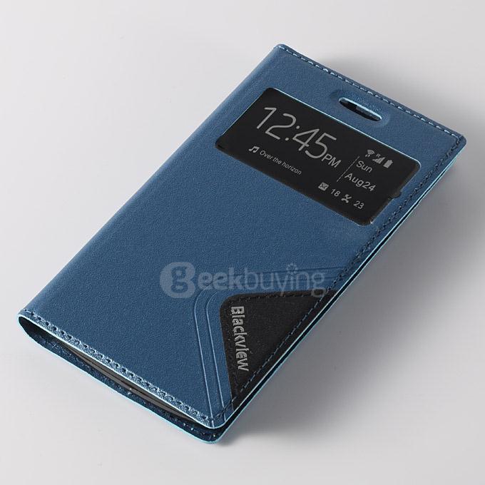 Window View Style Protective PU Leather Case Hard Flip Cover with Back Shell for Blackview Breeze Smartphone - Blue