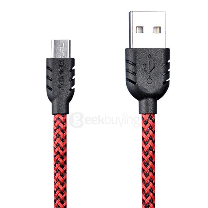 Remax Nylon Fiber Double Sided Micro USB Cable Fast Charging Data Sync Flat Cord for Samsung HTC Huawei Xiaomi And More Android Phones - Red