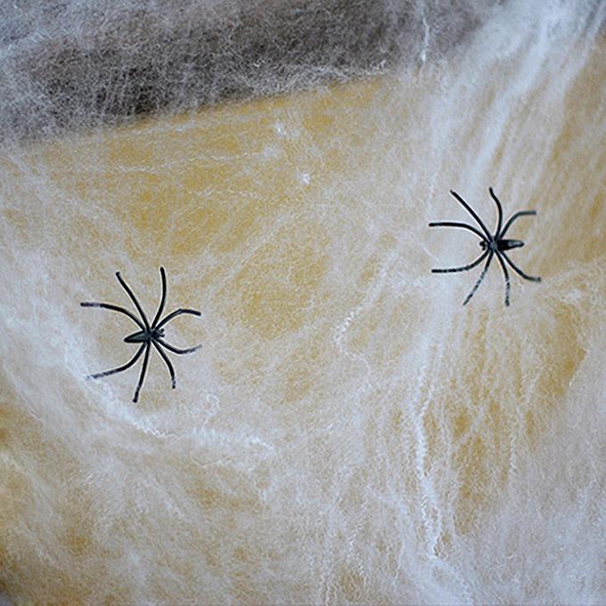Stretchable Spiderwebs with Spiders for Halloween Decorations - White + Black