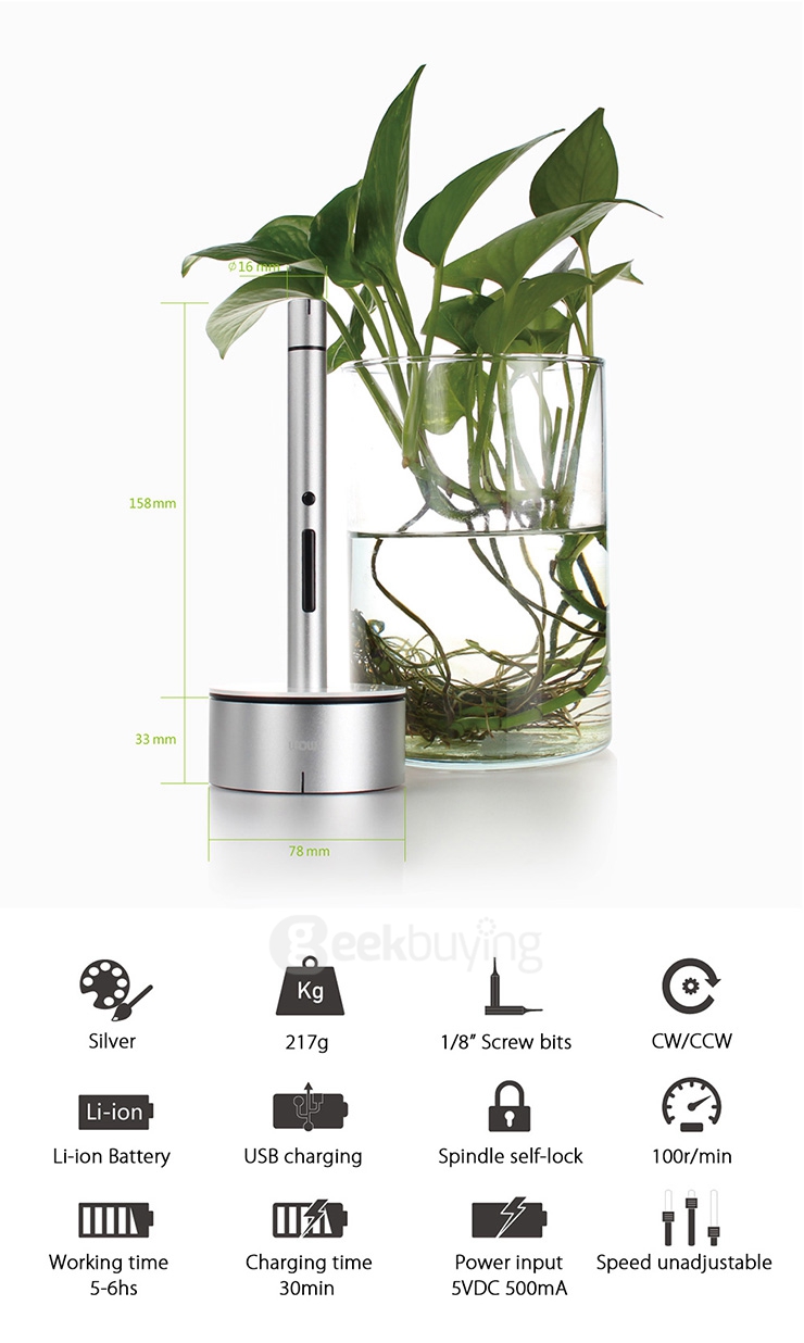 Wowstick 1S 1/8 Inch Toolkit Mini Lithium Cordless Electric Power Screwdriver With LED Base Cover Magnetic Board USB