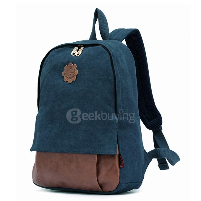 KAUKKO FJ18 Vintage Canvas Backpack Shoulder Bag Men Women Korean Computer Bag British Style - Blue