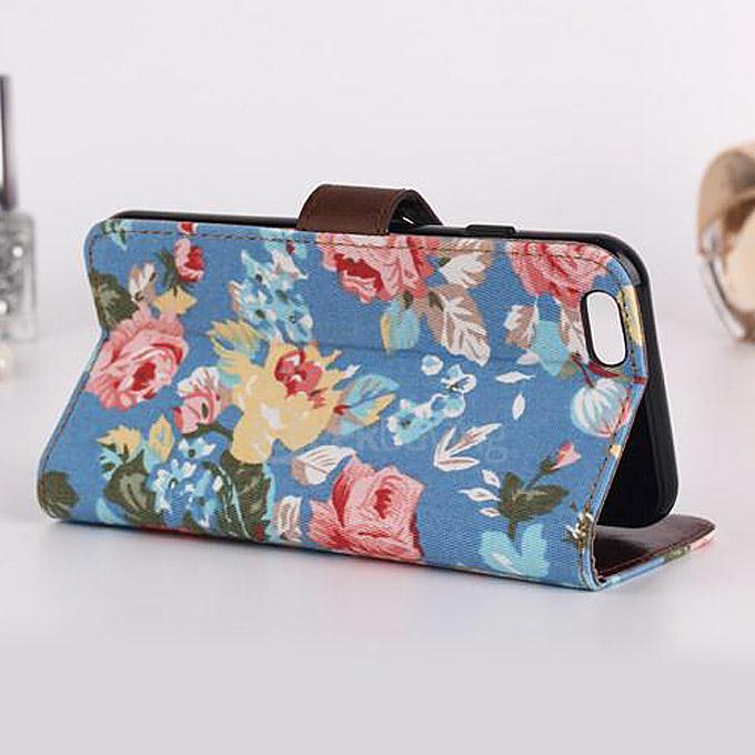 Clip Style Luxury Flower Pattern Wallet Leather Case Cover with Back Case For Apple iPhone 6s 4.7 inch - Blue
