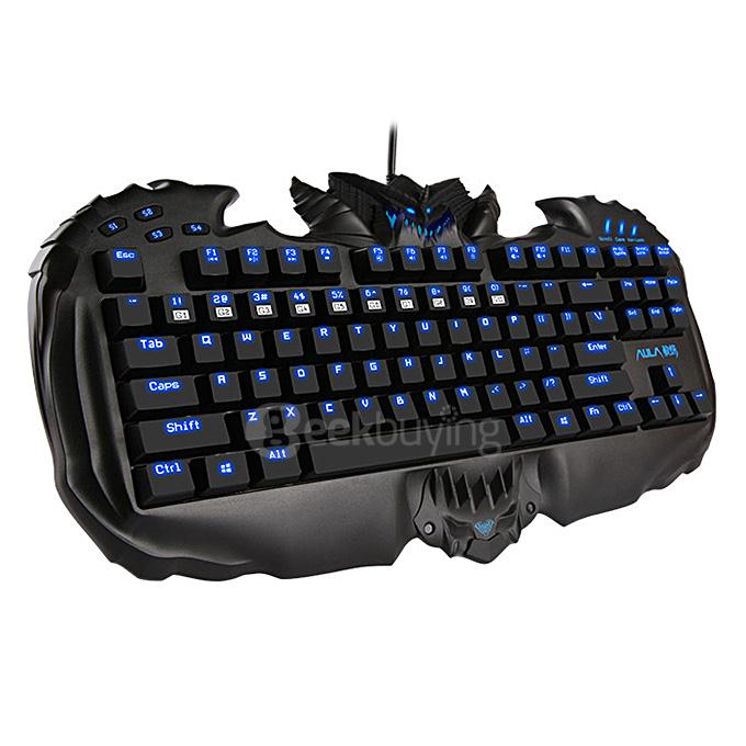 AULA Destroyer Professional Mechanical Gaming Keyboard LOL Blue Backlight 87 Keys 2 Area 26keys Anti-ghost Red MX Switch - Black