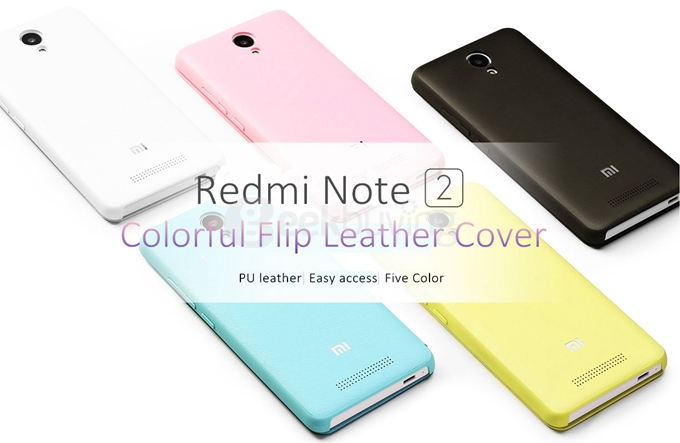 Original Xiaomi Protective PU Leather Hard Flip Cover Shell for Xiaomi Redmi Note 2 - Blue