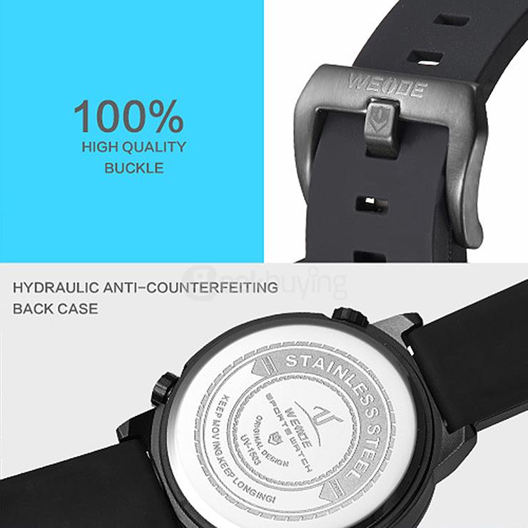 WEIDE UV1503 Trendy 3ATM Waterproof Electronic Men Quartz Sport Wristwatch PU Strap Alloy Shell 3 Time Zones - Black