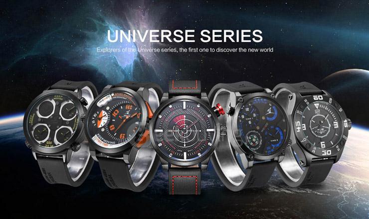 WEIDE UV1505 Trendy 3ATM Waterproof Electronic Men Quartz Sport Watch PU Strap Alloy Shell Dual Time Zones with Compass - Black