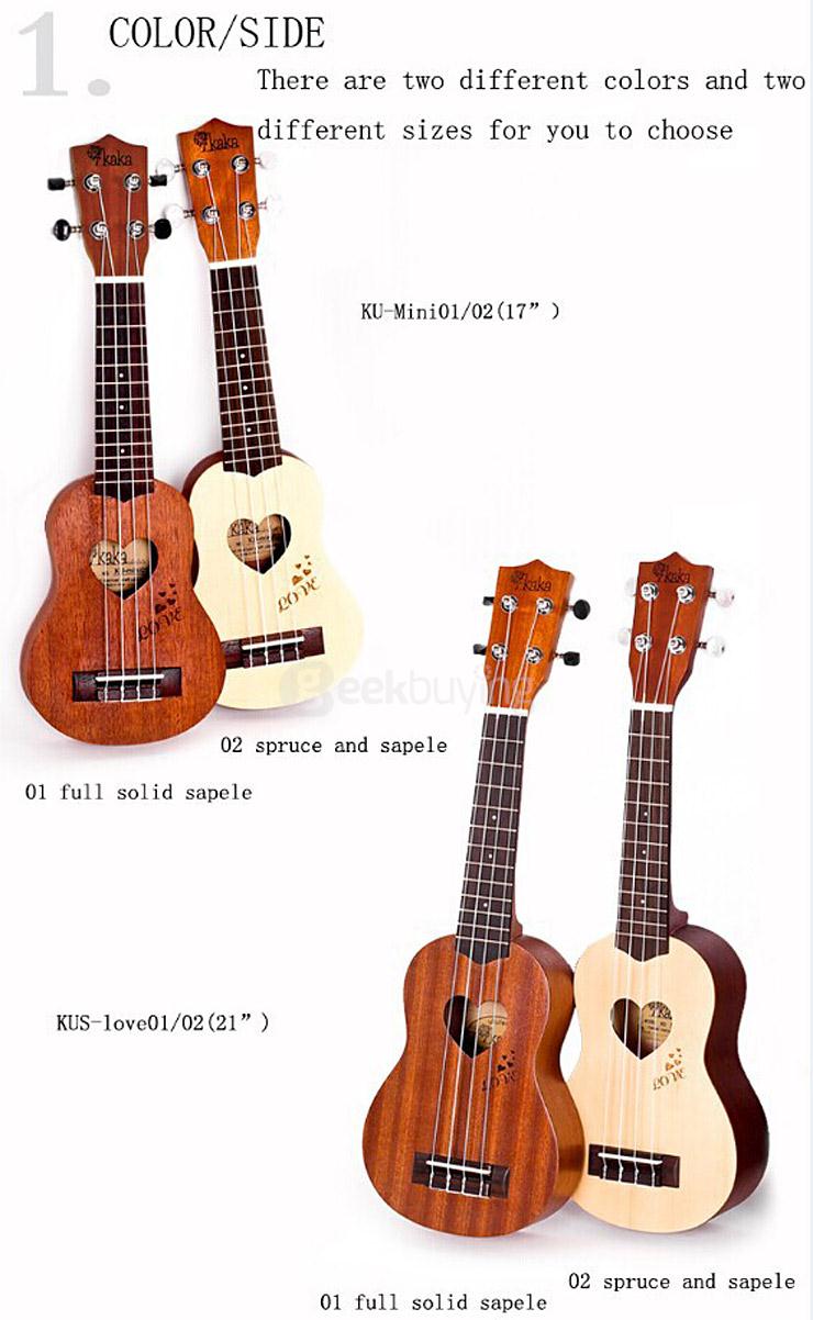 Kaka KUS-LOVE02 21 Inch Mini Mahogany Ukulele Handcraft Wood Children Mini Guitar 4 Aquila Strings