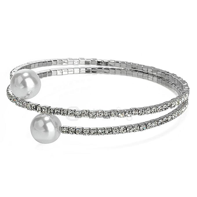 LBOS Fashion Women's Luxury Jewelry Cubic Zirconia Shell Bead Open Mouth Bracelet - Silver