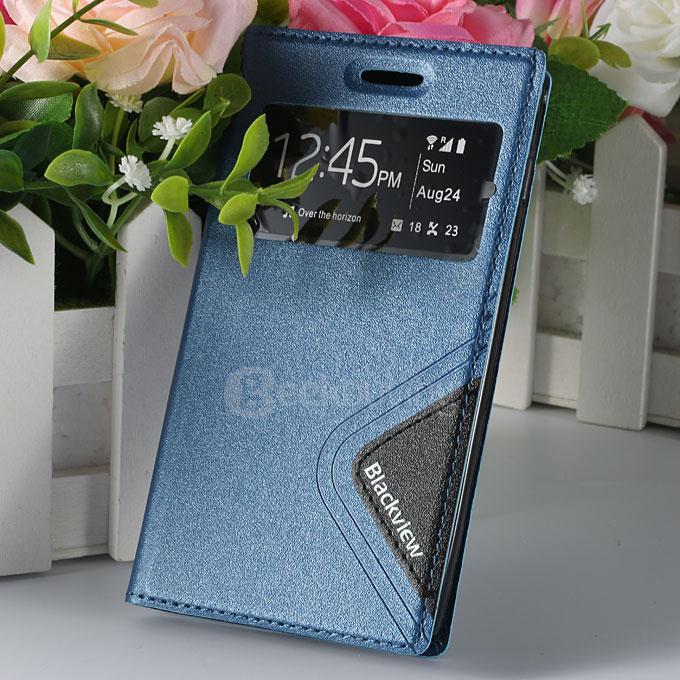 Window View Style Protective PU Leather Case Hard Flip Cover with Back Shell for Blackview Breeze Smartphone - Blue