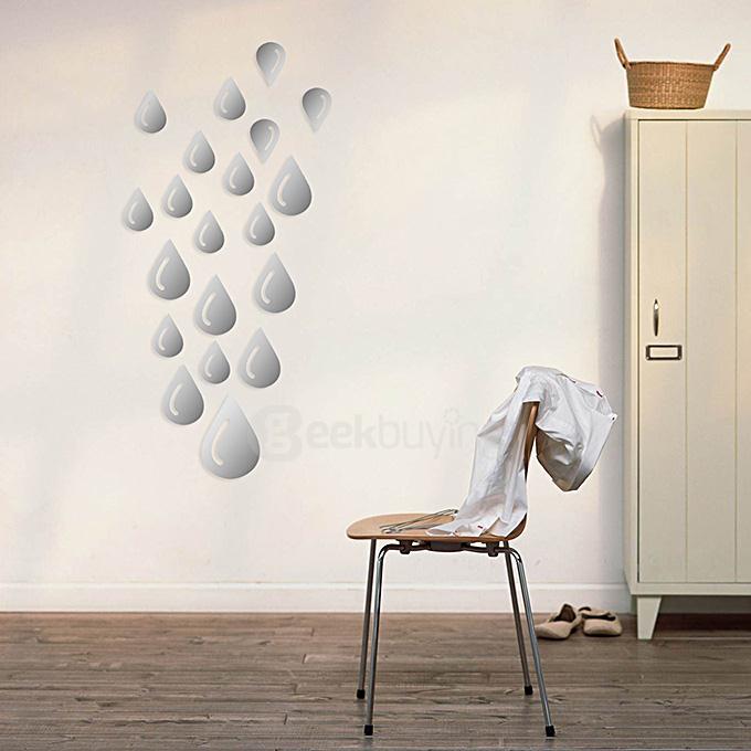 DIY Home Decorative Decal Art Mural Water Drop Raindrop Removable Acrylic 3D Mirror Wall Sticker - Silver