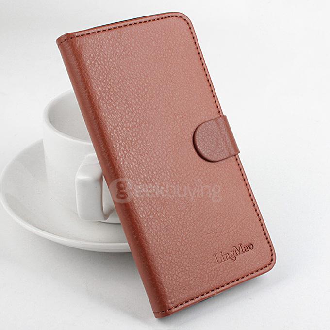 LingMao Litchi Peel Texture Protective Hard Cover Flip Stand Leather Case Cover for DOOGEE Nova Y100X Smartphone - Brown