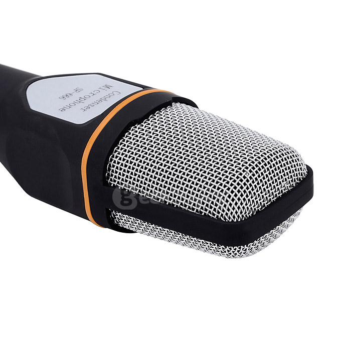 SF-666 Wired Stereo Condenser Microphone Studio Mic with Holder Clip for Chatting Singing Karaoke PC Laptop - Black
