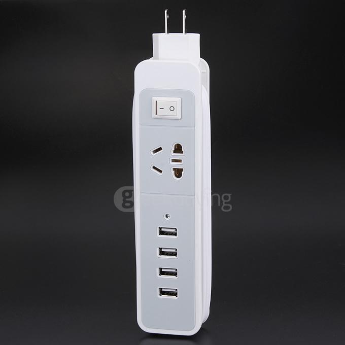 Universal Wire-Hidden 4.8A 240V Power Strip with A Power Socket 4 USB Charging Ports US Standard Plug - White