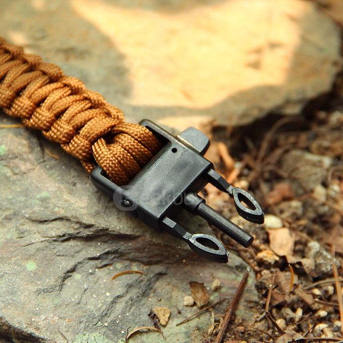 Outdoor Multi-purpose Survival Paracord Bracelet with Fire Starter and Safety Whistle - Brown